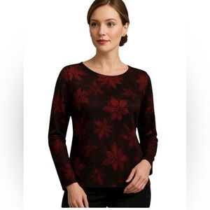 White Stag Elegant Red/Black sparkly Festive fashion Top Size Large